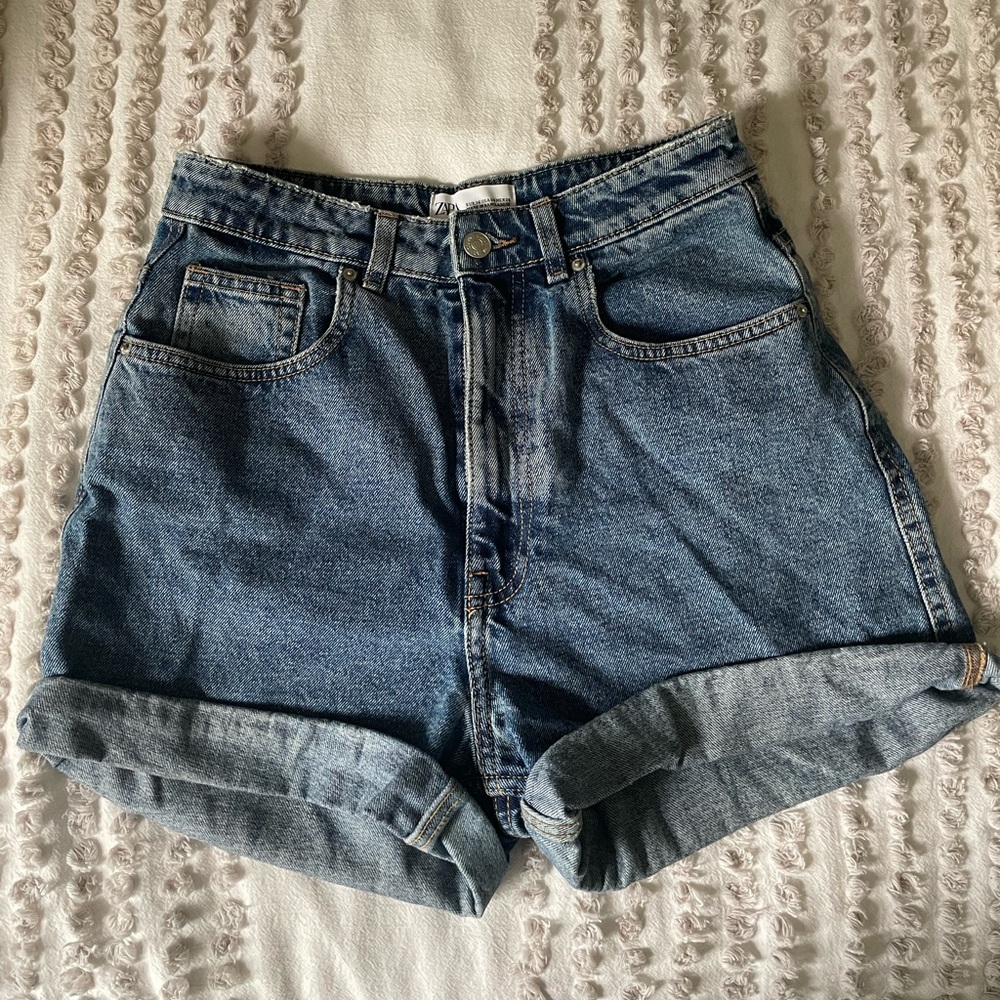 Zara Denim Shorts Cuffed Hem